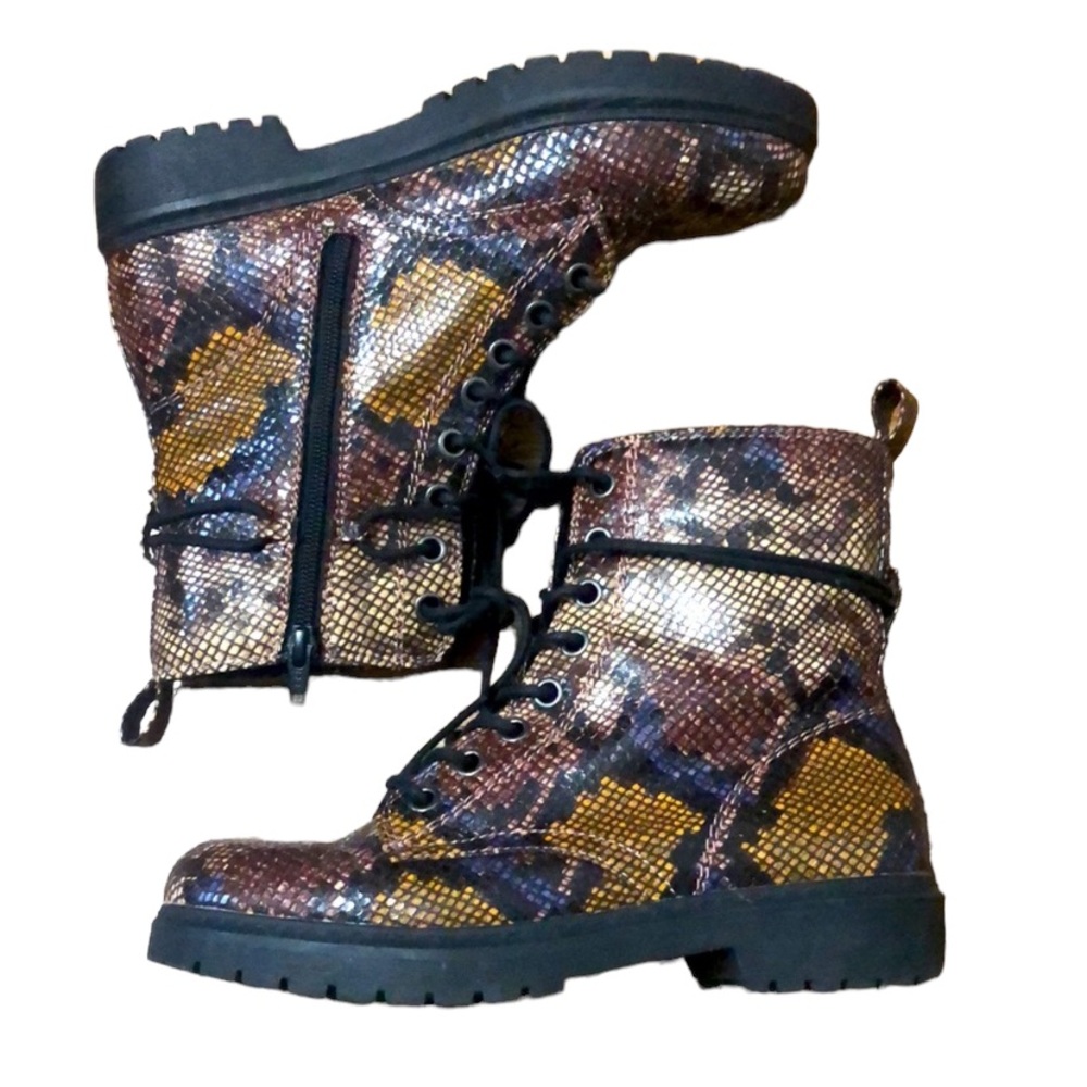 Faux Snakeskin Combat Boot